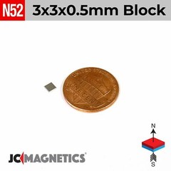 Magnet Block 3mm x 3mm x 0.5mm N52 Super Strong Rare Earth Neodymium 3x3x0.5mm