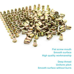 100Pcs 1/4″-20 UNC Rivet Nuts Carbon Steel Zinc Plated Flat Head(1/4-20 Rivnuts)