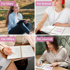 Lined Spiral Journal for Women, A5 Cute Hardcover College Ruled Notebook for Wor