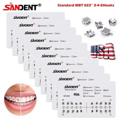200Pcs Dental Ortho Brackets Metal Braces Standard MBT Roth 022 Hooks 3-4-5/3