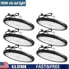 6Pcs 100W UFO Led High Bay Light Warehouse Factory Commercial Industrial 90-277V