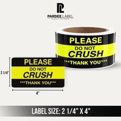 Please Do Not Crush Stickers 2.25″x4″ Neon Yellow Warning 150/Roll