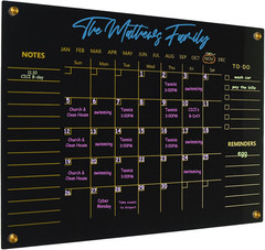 Black Acrylic Calendar Dry Erase for Wall, Family Planner, Monthly Calendar Dry