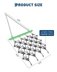 4×4 FT Heavy Duty Tow Behind Drag Harrow 1/2″ & 3/8″ Tines for ATV Lawn Tractors