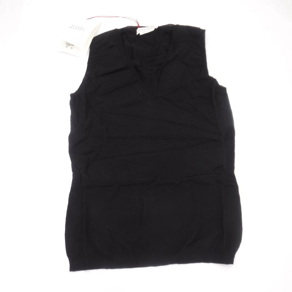Alexander McQueen Women’s Sleeveless V-Neck Top, Fine Merino Wool, Black, Sz M
