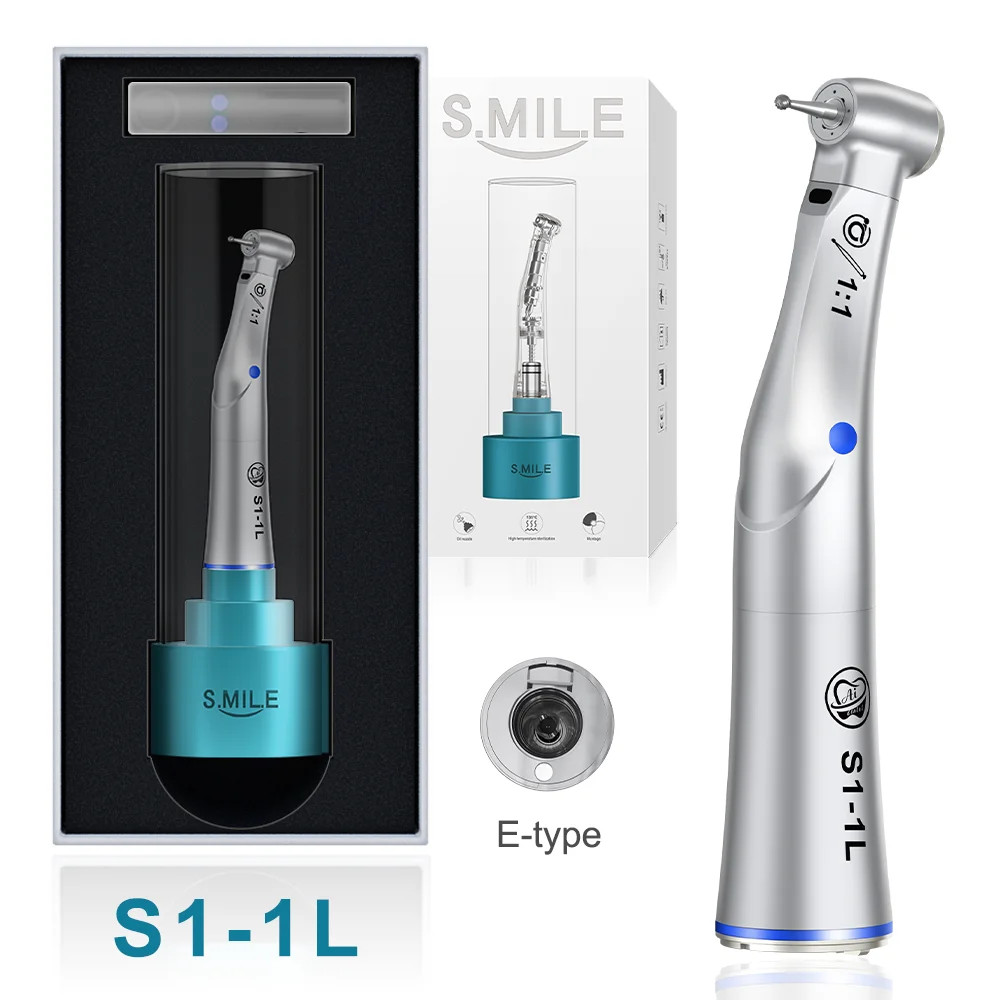 Dental Optic LED 1:1 Direct Drive Contra Angle Handpiece Blue Ring Quattro Spray