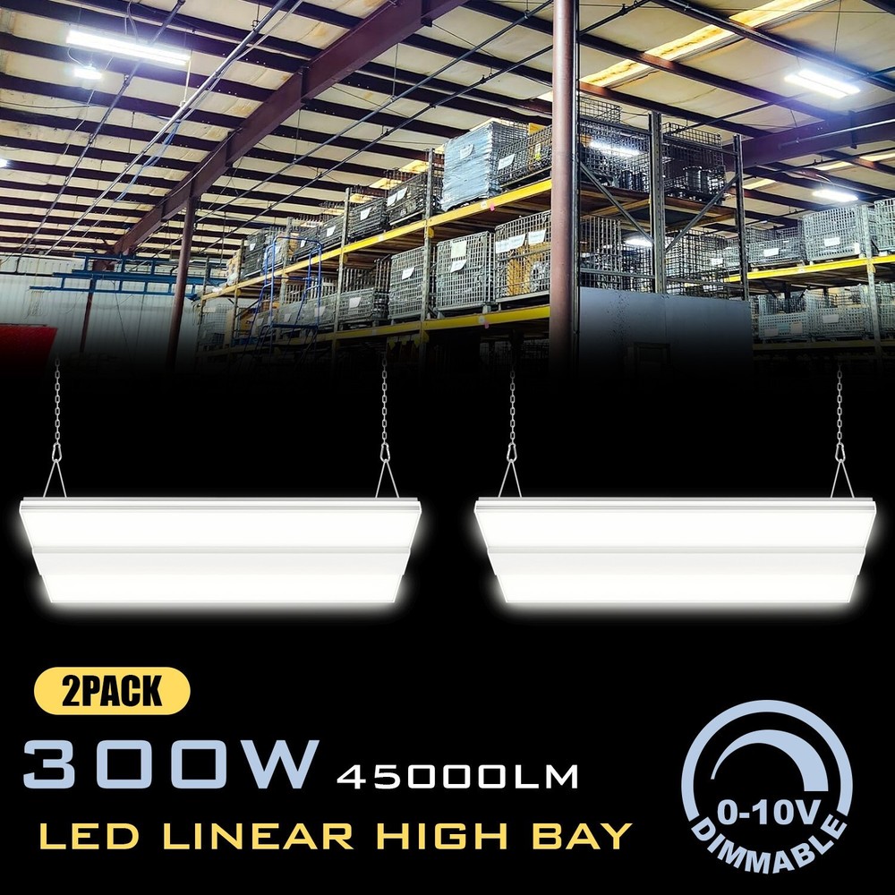 2FT Linear LED High Bay Light 300W 2Pack Commercial Warehouse Shop Light Fixture