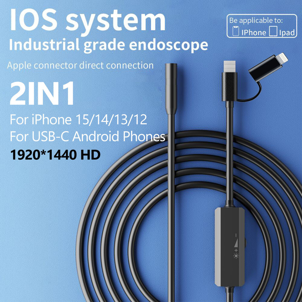8LED Endoscope Borescope HD Inspection Camera Scope For iPhone 17/16/15 Android