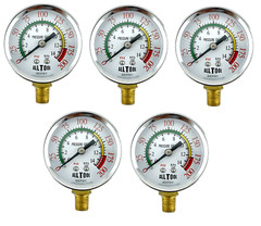 Qty 5 Air Pressure Gauge 1.5″ Dial Side Mount 1/8″NPT – 0 to 200 PSI Color Coded