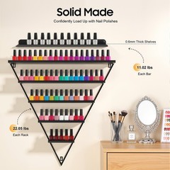 5 Tiers Metal Triangle Nail Polish Display Racks Black Wall-Mounting Shelf Kit