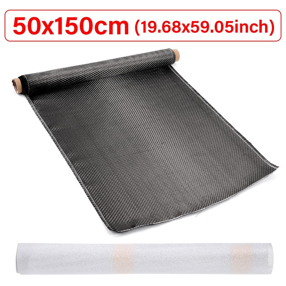 20″ x 150cm Real Carbon Fiber Fabric Cloth Roll 3k 200gsm 2×2 Twill Weave Black