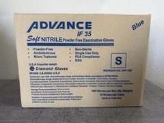Advance IF35 Exam Powder Free Blue Nitrile Gloves, Size Small, Case of 10 Boxes