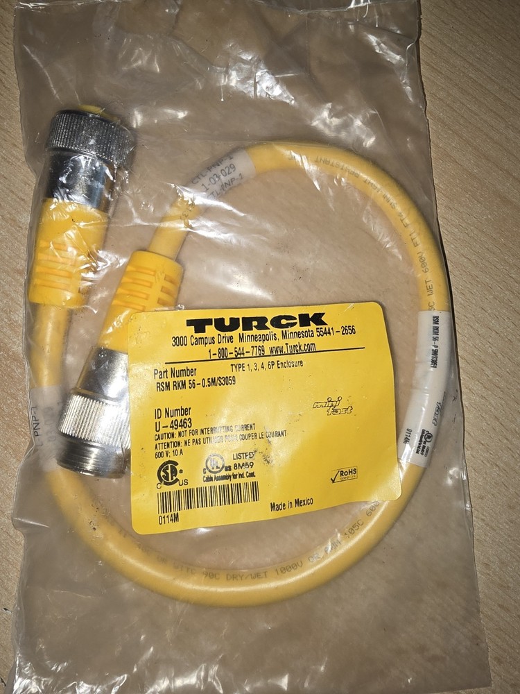 Turck RSM RKM 56-0.5M/S3059 Double End Power Cable Male to Female 7/8″ U-49463