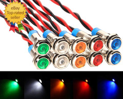 10Pcs 6Mm 1/4″ AC/DC 12-24V LED Metal Indicator Light Waterproof Signal Lamp Pil