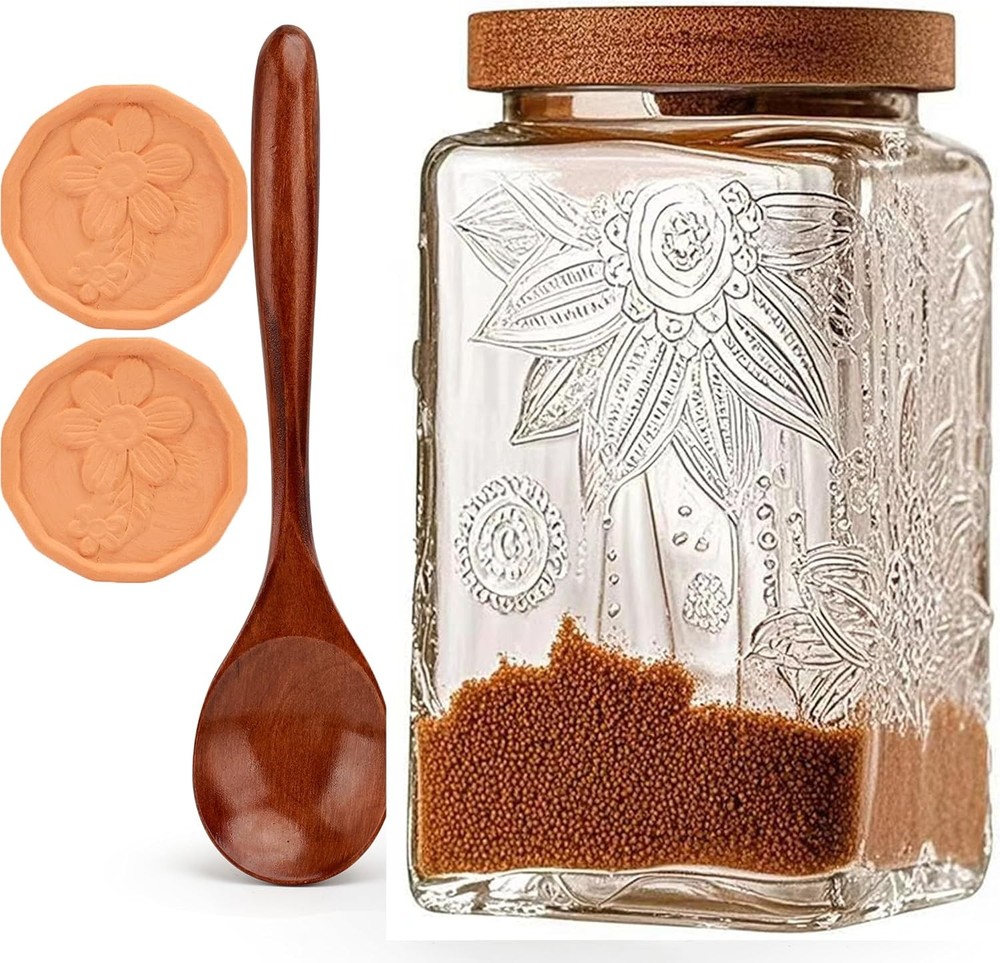 1000ml Brown Sugar Container and 2 Brown Sugar Keepers With Spoon, Exquisite