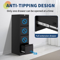 GARVEE Heavy Duty 4-Drawer File Cabinet, Cold-Rolled Steel, Lock & Keys Included