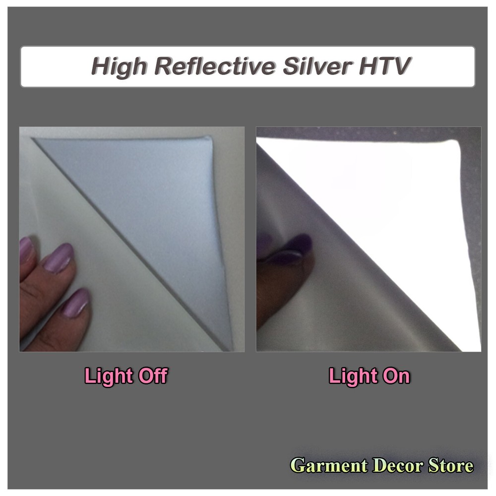 Silver High Reflective HTV Cutting Vinyl Hi-Vis safety Iron-on tape 8″x10,20,30y