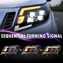 Pair LED Headlight Assembly DRL Sequential Turn For Nissan Navara NP300 2014-22