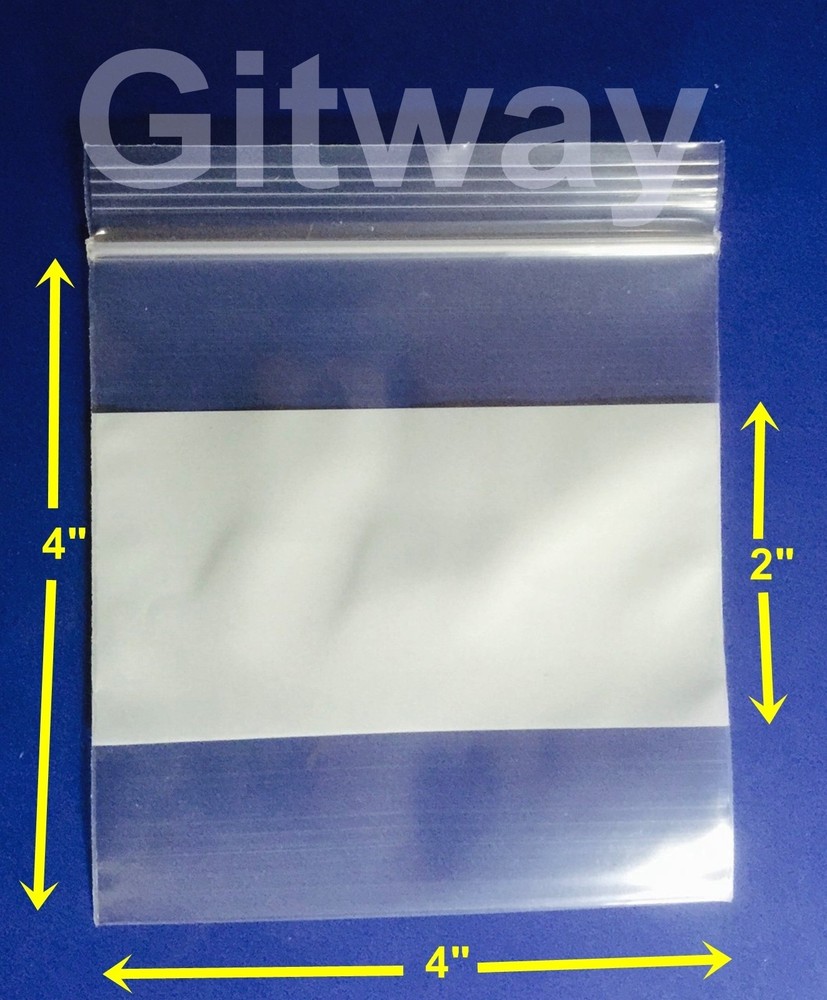 1000 4″ x 4″ White Block Writing Area Resealable Zip Seal Lock Plastic Bags 4miL
