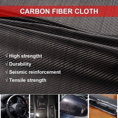 20″ x 150cm Real Carbon Fiber Fabric Cloth Roll 3k 200gsm 2×2 Twill Weave Black