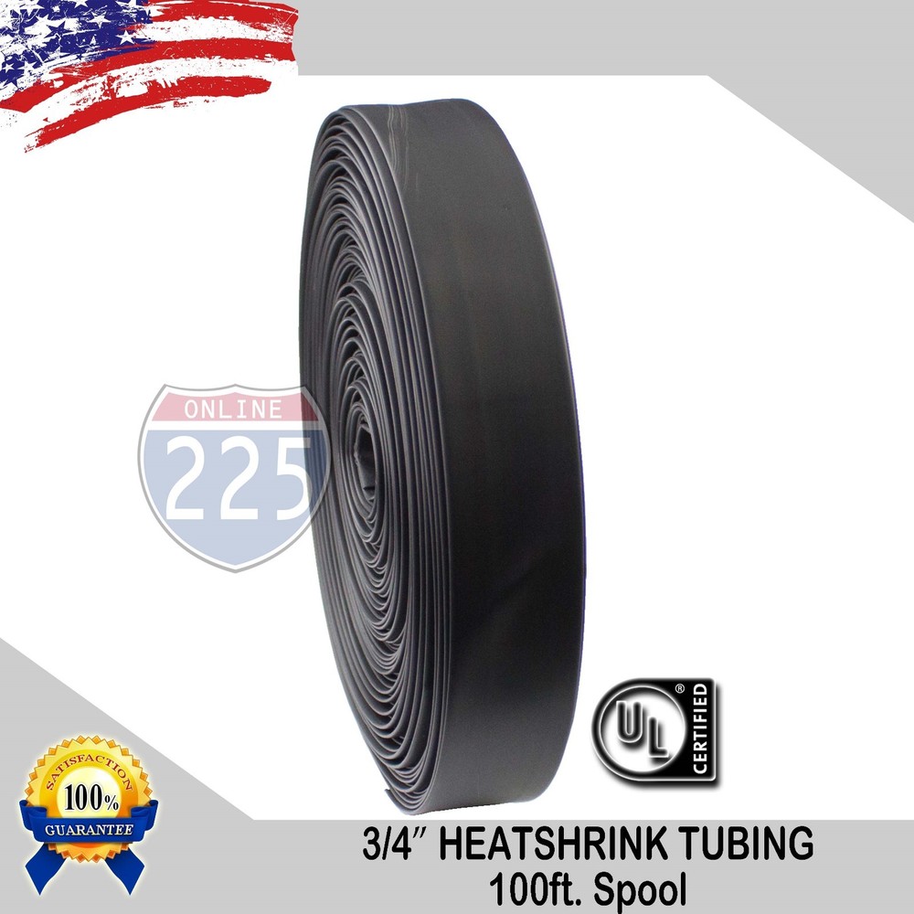 100 FT. 100′ Feet BLACK 3/4″ 19mm Polyolefin 2:1 Heat Shrink Tubing Tube Cable