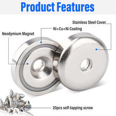 20Pcs Super Strong round Base Cup Neodymium Magnets with Holes,0.63″(16Mm) Ring