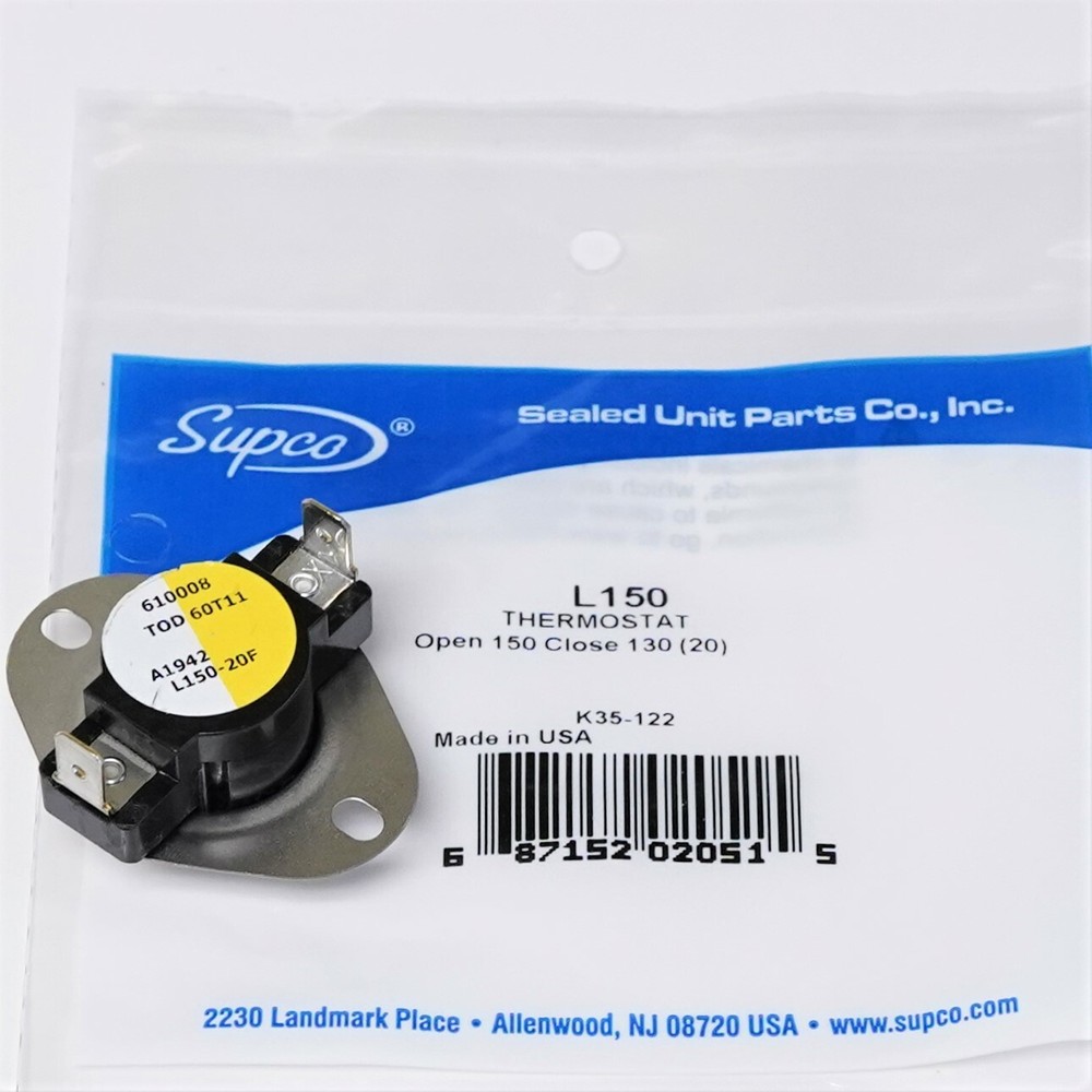 Supco L150-20 Heater Limit Thermostat Thermodisc Open On Rise