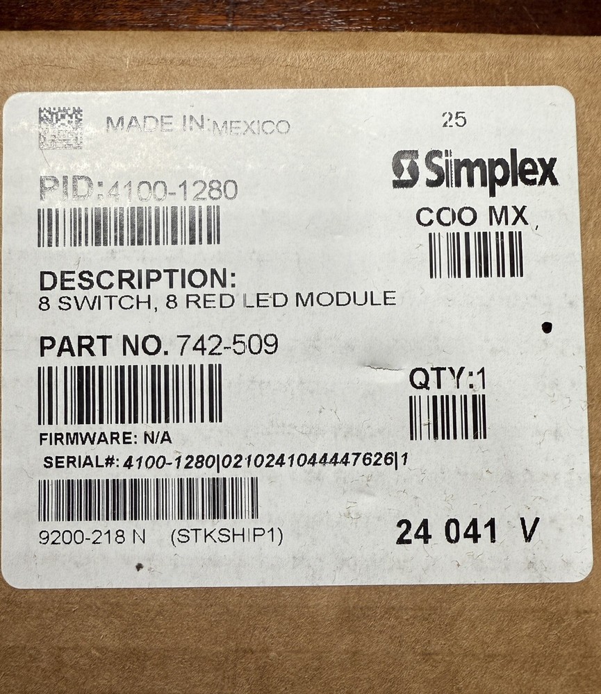 NEW SIMPLEX 4100-1280 8 LED/Switch Display Red Control Module 742-509 Manu. 2024