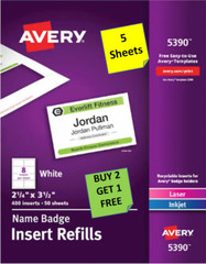[5 Sheets] Avery 5390 White Cardstock Name Badge Inserts LASER/INKJET B2G1