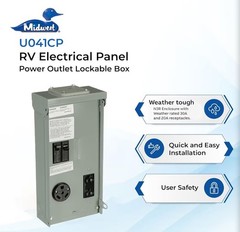 Midwest U041CP RV Electrical Panel 70-Amp Power Outlet Lockable Box
