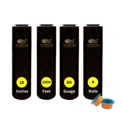 18″ x 1500′ 60 Gauge 4 Rolls Pallet Wrap Stretch Film Hand Shrink Wrap Black NEW