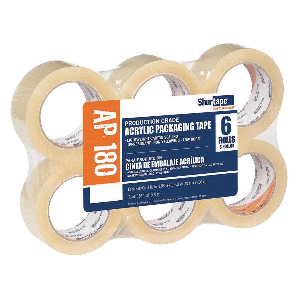 SHURTAPE AP 180 Packaging Tape,Acrylic,PK6 53XL99