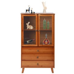 Kitchen Sideboard Hutch Cabinet Acrylic Doors 2 Layers 3 Drawers 43 Inch Brown