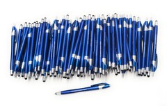 100 Misprint Stylus Tip Click Pens JAVALINA Hub Pen Lot METALLIC INDIGO BLUE