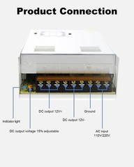 Universal Regulated Switching LED Power Supply 12V 30Amp | 12V DC Power Supply 3