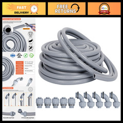 Flexible Liquid-Tight Conduit Kit 1/2″ 25ft with 10 Fittings – UL Certified Elec
