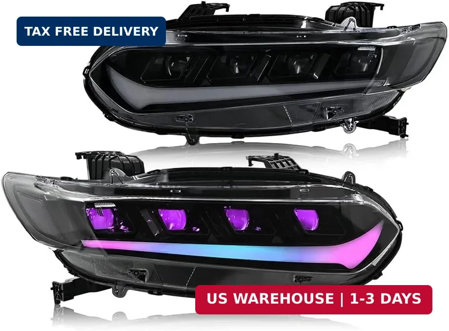 Multicolor Chase LED Headlights for Honda Accord 2018-2022 – Quad Beam Pair