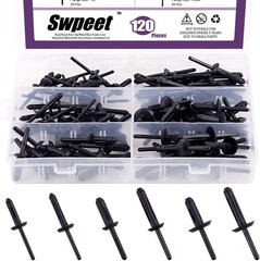120Pcs 6 Different Sizes Black Nylon Universal Pop Rivet Rivet Assortment Kit