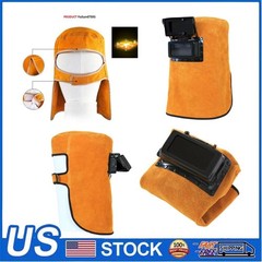 Leather Welding Helmet Mask W/ Solar Auto Darkening Filter Lens Welder Hood New