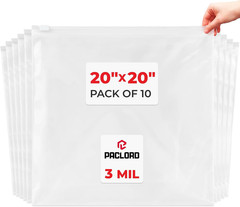 3 Gallon 20″ X 20″ Slider Zip Poly Bags, Pack of 10 – Heavy-Duty 3 Mil Clear Reu
