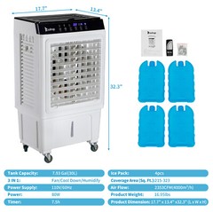 Indoor Outdoor Portable Evaporative Swamp Air Cooler 2353- 4118CFM Remote 30-50L