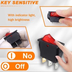 5Pcs Red Illuminated Rocker Switch ON Off SPST 3 Pin Position Boat Style: Red