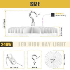 240 Watts UFO LED Light High Bay 5000K Warehouse Industrial Lighting AC 100-277V