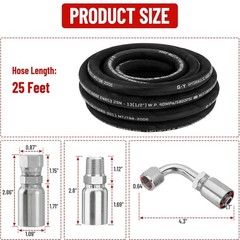 1/2″ 25FT HYDRAULIC HOSE TWO WIRE HOSE FLEXIBLE 40 MPa / 5800 PSI W/ 12 FITTINGS