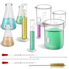 14Pcs Lab Flask Glass Measuring Glass Set: Beakers & Cylinders Lab Drying Rack