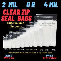 Clear Plastic Reclosable Zip Seal Bag 2 Mil & 4 Mil Lock Bags Jewelry Zip Baggie
