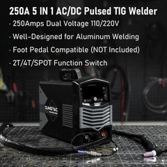 250A AC/DC Aluminum TIG Welder with Pulse DC TIG/AC TIG/Pulse TIG/SPOT TIG/Stick