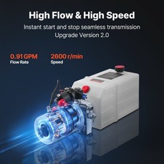 Uimoso 6 Quart Double Solenoid Hydraulic Pump Dump Trailer Power Pack DC 12V