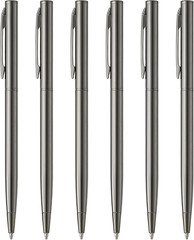 PATIKIL Black Metal Slim Ballpoint Pens, 6Pcs Bulk Metallic Slim Retractable Pen