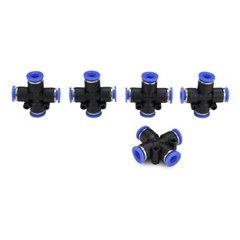 5 Pack, Cross Union Pneumatic Fitting, Push Connect 3/8″ Tube